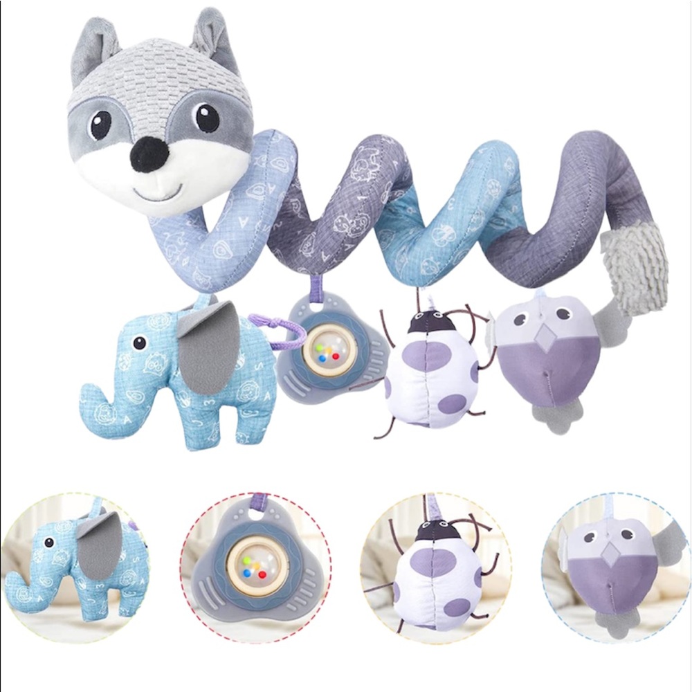 Gray Fox Spiral Plush Activity Hanging Car Seat, Stroller Bar, Crib Bassinet toy